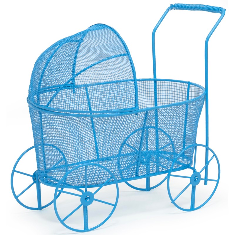 Adorable Baby Shower Centerpiece, Decorative Stroller Carriage Basket, Blue, 8-inch