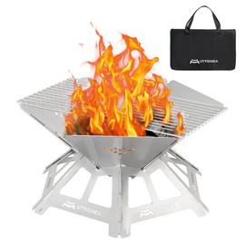 21" Portable Outdoor Fire Pit with Charcoal Grill Net & Storage Bag