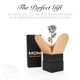 Forever Rose “Mom You are Loved” Bloom Box Bundle, Genuine One-of-a-Kind, Platinum Dipped Rose in a Beautiful Phantom Vase and Bloom Box
