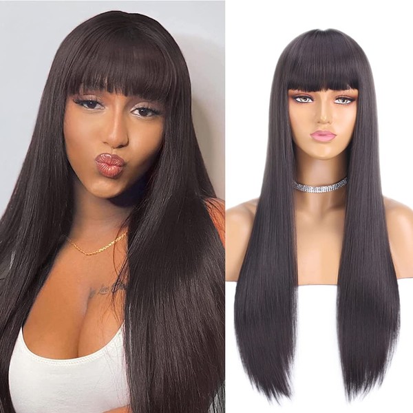 Xtrend 26 Inches Long Dark Brown Straight with Fringe for