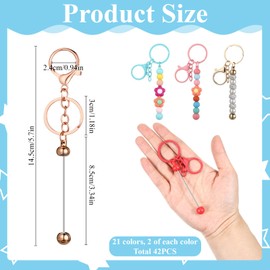 Exclaith 42 Pcs Beadable Keychains Bulk Kit Blank Beaded Metal Keychain Colorful Metal DIY Multicolor Keychains Bars DIY Keychain Making Supplies for Crafts Jewelry Making