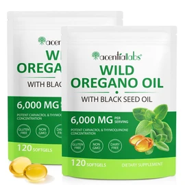 Acentiallabs Wild Oregano Oil Softgels 2-in-1, 6000mg Oregano Oil with 200mg Black Seed Oil, Non-GMO, Gluten-Free Supplement, 120 Capsules