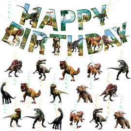 CANREVEL 33 PCS Dinosaur Birthday Decorations, Dinosaur Party Decorations Including Dinosaur Birthday Banner Hanging Swirls Streamers with Cutouts, Dinosaur Decor for Kids Boys Men Adult Dino Lover
