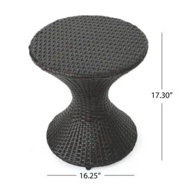 16-Inch Multi-Brown Wicker Hourglass Side Table for Outdoor Use