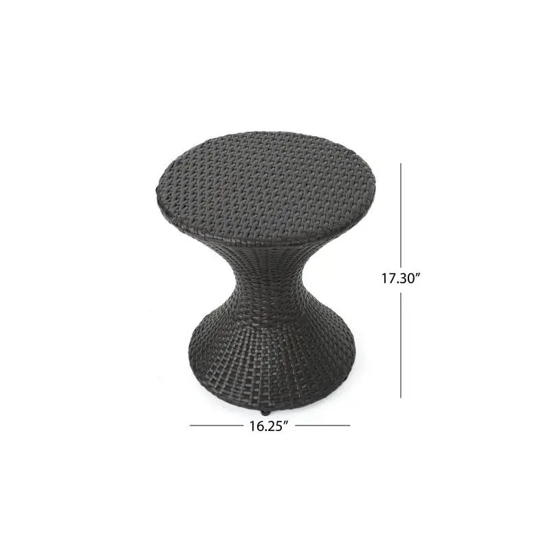 16-Inch Multi-Brown Wicker Hourglass Side Table for Outdoor Use