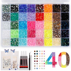 32200 Pcs Resin Jelly Rhinestones for Bedazzling, 40 Colors 3mm Multicolor Flatback Gems for Crafting Nail Art, Bedazzling Kit with 3Pcs Glue Tweezers Pickup Pen 100 Silver & 100 Champagne Rhinestones