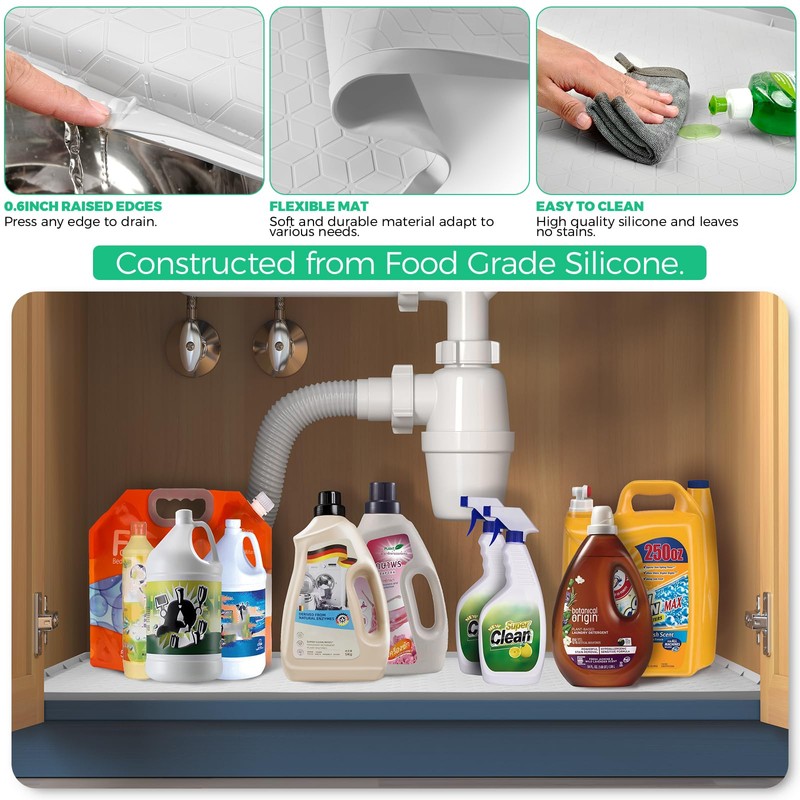 TRZZ Silicone Waterproof Under Sink Mat 34" x 19", Drip