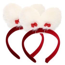Healeved 2pcs Plush Bunny Ear Headbands for Women Comfortable Soft Hair Bands with Adorable Rabbit Ears Design Party Headband Decor for Easter Christmas Valentines Day Makeup and Costume