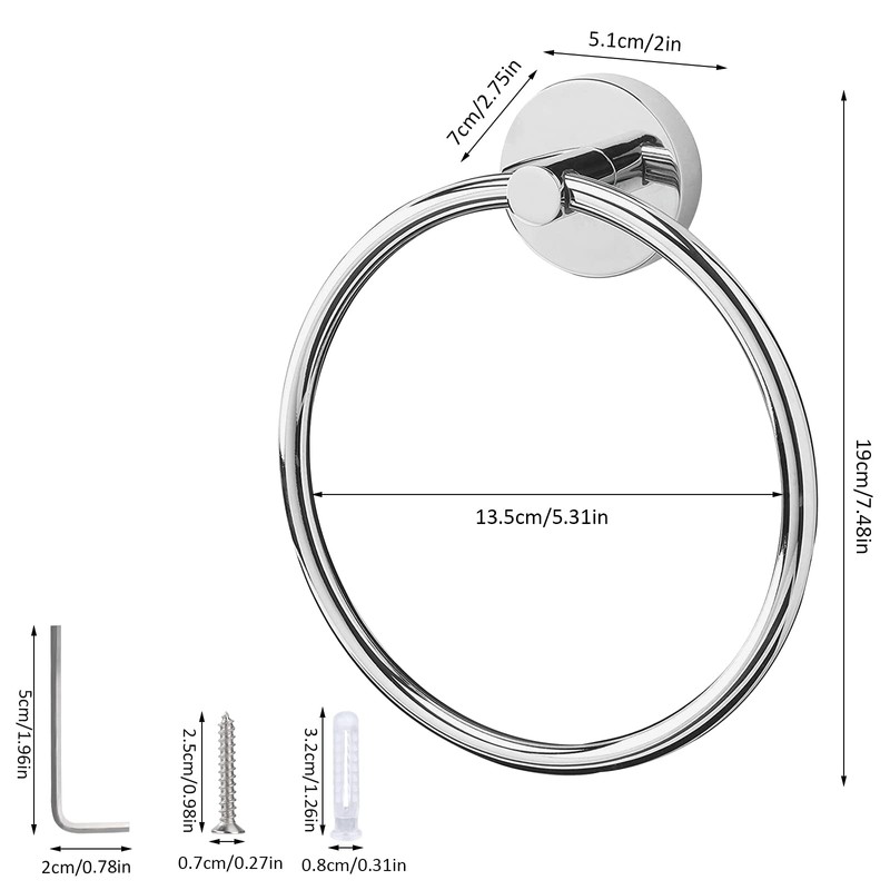 Towel Ring Stainless Steel Round Towel Rings Wall Mounted Towel