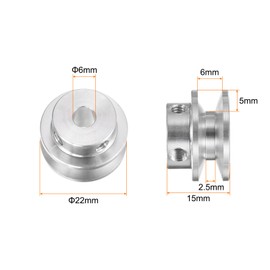 QUARKZMAN V-type pulley 6 mm bore 22 mm outer diameter single groove aluminium alloy for 3-5 mm PU round belt motor shaft drill
