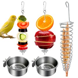 Bird Cage Food Bowl Set, Stainless Steel Millet Holder with Parakeet Feeder, Pet Feeding Supplies