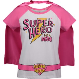 Funstuff Mothers Day Super Hero Mom Womens Pullover Costume T-Shirt and Cape White Medium