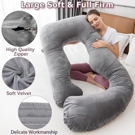 MOON PINE Pregnancy Pillow Cover, U Shaped Body PillowCover Only, Breathable Velour Replacement Pillow Case, Fit for 55"x 31" Maternity Pillow (Grey)