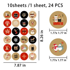 Andiker 10 Sheets Christmas Advent Calendar Number Stickers, 1 to 24 Numbers Christmas Countdown Label Stickers for DIY Crafts Candy Sealing Gift Decoration