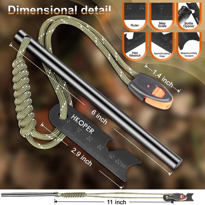 Hkoper Ferro Rod Fire Starter, 6 Inch X 3/8 Inch