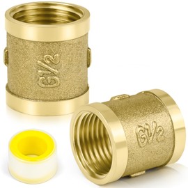 FLEXNOVA 2 x 1/2 inch brass sleeve adapter, G1/2 inch (20 mm), double sleeve with thread sealing tape, brass fittings for pipe connection, drinking water system, Ig x Ig