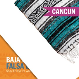 BAJA STYLES Cancun Falsa Blanket, Mexican Blankets and Throws, Repurposed Materials Heavy Mexican Blanket for Multiple Uses, 73 x 48 Inches, Teal