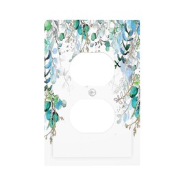 WUYOCHA Decorative Outlet Covers Bohemian Green Eucalyptus Leaf Pine Leaves 1 Gang Wall Plate Receptacle Duplex Light Switch Cover Plate Single Dual Plug Covers Electrical Switchplate