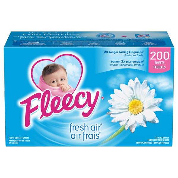 Fleecy Fabric Softener Dryer Sheets, Fresh Air, 200 sheets