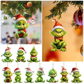 ALINK Christmas Tree Decoration: 10 Pcs Different Grinch Christmas Tree Hanging Acrylic Christmas Ornaments Green Grinch Christmas Tree Ornaments Set Xmas Party Indoor Outdoor Home Decor