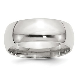 Million Charms 925 Sterling Silver Rhodium-plated 8mm Comfort Fit Band Ring, Size 8.5