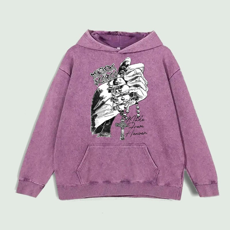 Praying Hands Rosary Graphic Hoodie 100% Cotton US Warehouse 6