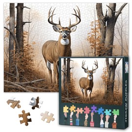 1000 Piece Puzzle White-tailed Deer Extreme Challenge Premium Matte Surface Wild Animal Art for Adults, Difficult XXL Nature Motif Paper Puzzle with Detailed Wilderness, 27.5 x 19.7 Inches