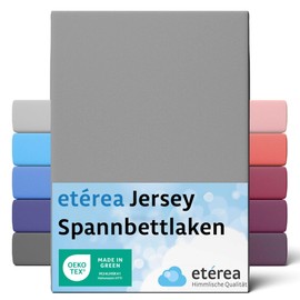 etérea Jersey Fitted Sheet, 100% Oeko-Tex Certified Cotton Bed Sheet for Mattresses up to 25 cm Deep, 100 x 200 cm, 120 x 200 cm, Grey