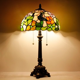 Tiffany Table Lamp Butterfly Flower Style Stained Glass Desk Lamp 12X12X21 Inches Reading Light
