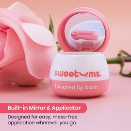 Sweetums Sweet Rose Lip Balm with Vitamin E Oil – Natural Lip Moisturizer for Dry, Chapped Lips – Vegan Lip Care with Built-In Mirror and Applicator – Hydrating Lip Treatment – 0.15 oz