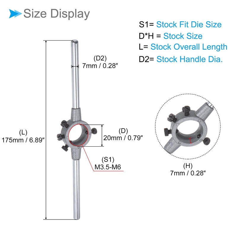 CoCud Die Stock Handle Set M6x0.75 Thread Die & 20mm