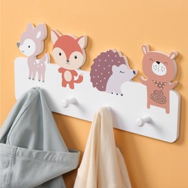 Navaris Children's Coat Rack with Hooks 40 x 18 x 4 cm Children's Coat Rack Cute Animal Design 4 Hooks MDF Wood Fibre