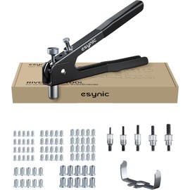 eSynic 10 Inch Rivnut Gun Tool One-Hand Control Rivet Nut Gun Durable Rivet Nut Tool Kit with 5 Size Interchangeable Metric Mandrels & 80Pcs Rivet Nuts M3 M4 M5 M6 M8 Easy for Work Repair etc