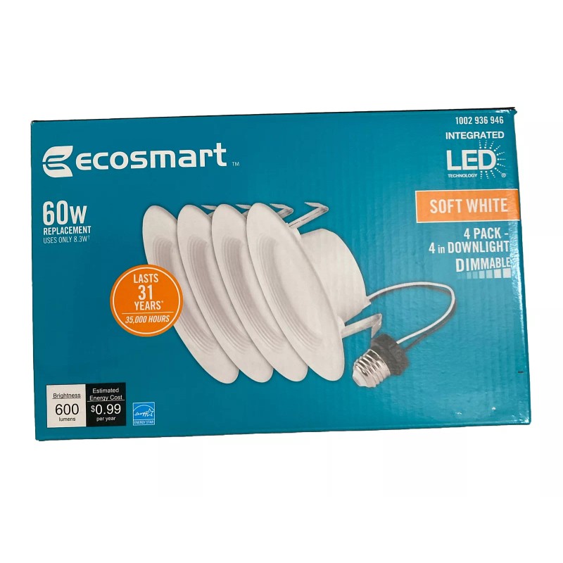Eco-Smart EcoSmart (60W replacement) 4" White LED Recessed Trim Daylight