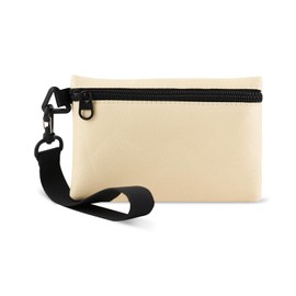 AfitLulu Small Coin Purse Canvas Coin Pouch with Zipper and Removable Wrist Strap, Portable Small Ladies Purses Solid Change Purses Wristlet Wallet for Women and Men (Beige)