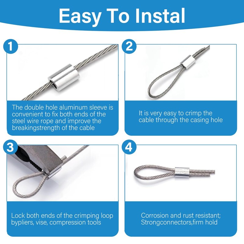 100pcs 1/8"(3mm) Aluminum Crimping Sleeves Loops, Cable Crimps Wire Ferrules,