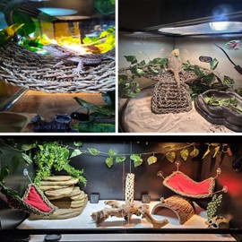 MUYG Reptile Hammock,Large Lizard Lounger,Bearded Dragon Tank Accessories Natural Seagrass Hammocks Hanging Flexible Climbing Vines Decoration for Gecko Snakes Chameleon(4 PCS)