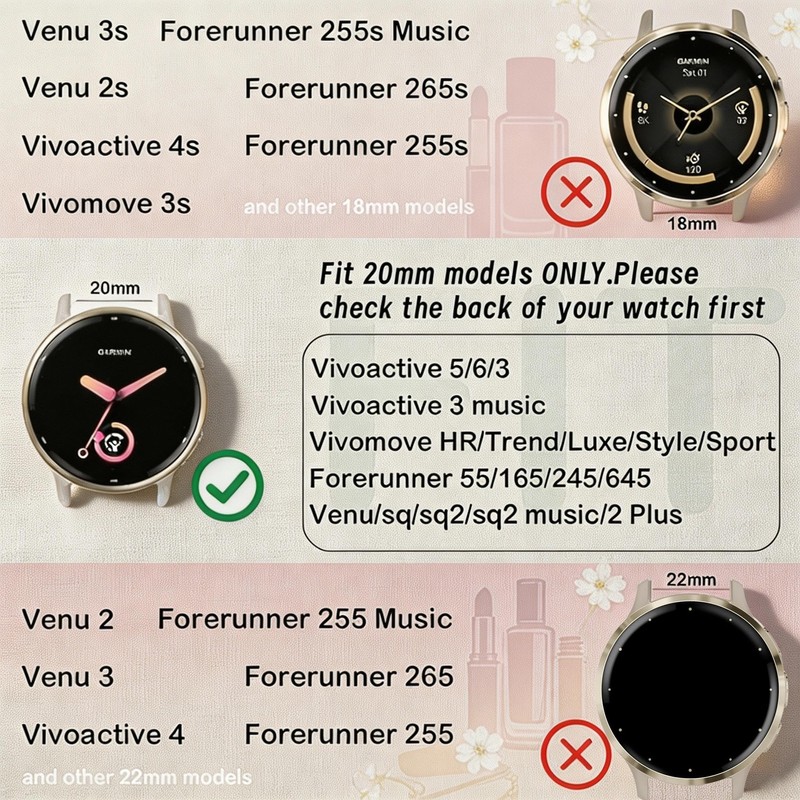 20mm Slim Leather Band Compatible with Garmin Vivoactive 6/Vivoactive 5/3/3