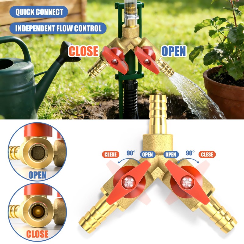 Bwintech 2 Pcs 8mm 3 Way Brass Hose Barb Ball