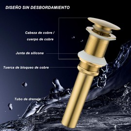 ALIMOTA Desagüe de Lavabo Pop-Up de 1/4 de Pulgada en Latón para Baños: Sin Desbordamiento, Sistema de Cierre Empujar y Sellar