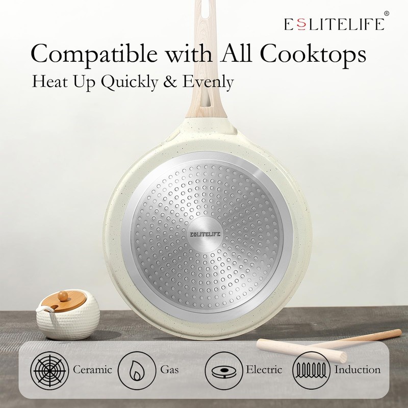 ESLITE LIFE 9.5 Inch Crepe Pan with Spreader, Nonstick Ceramic