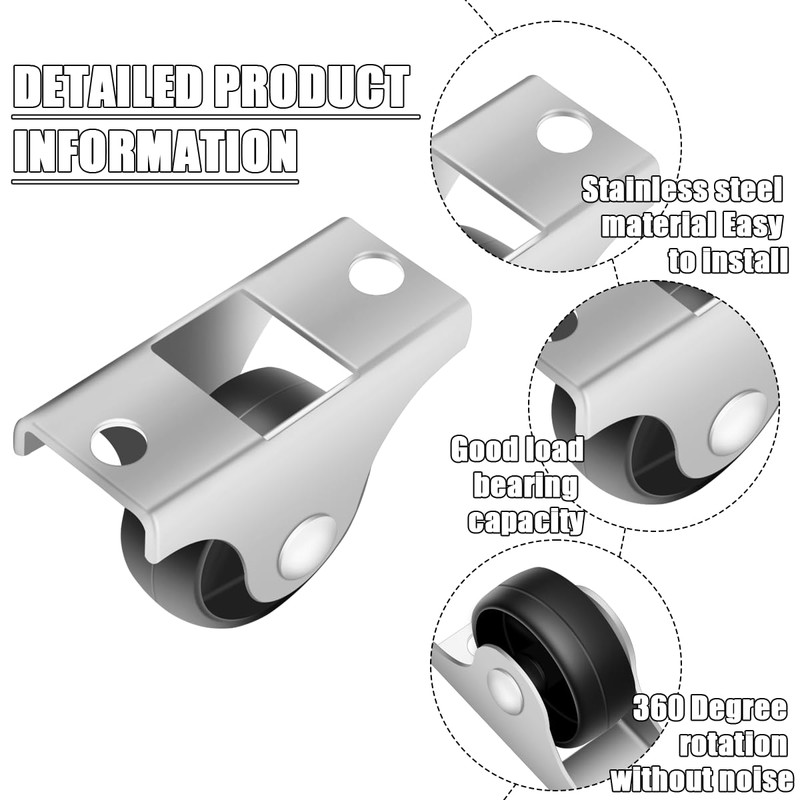 WELANE Mini Caster Wheels, 8 PCS Small Silent Fixed Caster