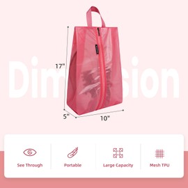 Bagail Shoe Bags for Travel,2 Set Shoe Bag for Storage in Closet,Transparent Shoe Packing Organizers with YKK Zipper (L 17"x10"x5", Coral 2pcs)