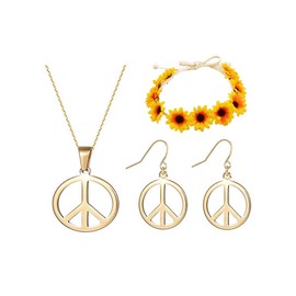 Peace Sign Necklace Earrings for Women Hippie Jewelry Set 70s Jewelry Accessories Women Hippie Earrings Necklaces for Girls (A: Gold Peace Sign Set)