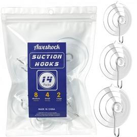 Aweshock Suction Hook, 14 Packs Combo -4 Small 8 Medium 2 Large,Waterproof Bathroom Suction Hooks for Shower, Kitchen, Window Suction Cups with Hooks - Removable Wreath Door Hanger