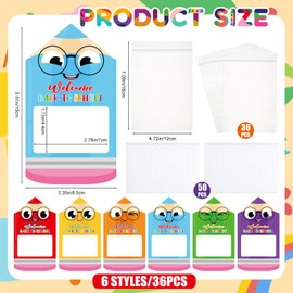 Motiskyy 36 Sets Pencil Candy Bags Back to School Gift Cards Pencil Treat Goodie Bags Bulk First Day of School Paper Containers for Teacher Students Classroom Decor