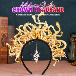 Zoestar Medusa Snake Headband Gold Leaf Greek Goddess Headpiece Rhinestone Snake Pendant Headdress Festival Costume Hair Accessories for Women