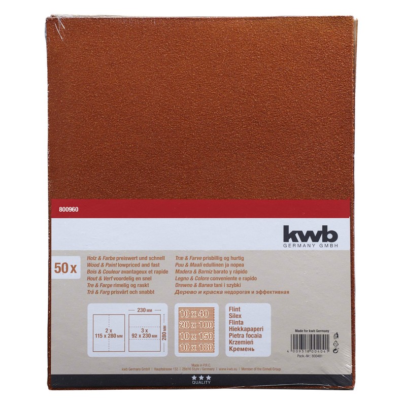kwb Sandpaper Flint Economy Pack Wood and Paint, 800-960
