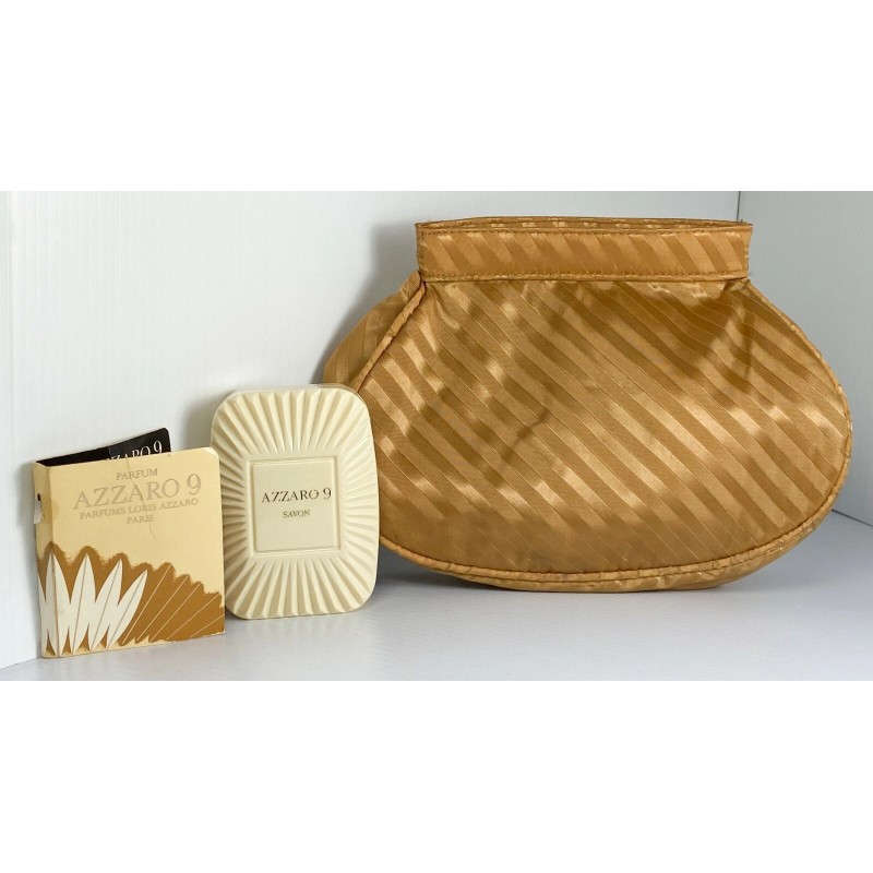 AZZARO 9 by Loris Azzaro Perfumed Soap,Gold Clutch+Sample Parfum **VINTAGE