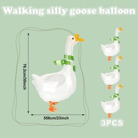 BOXOB 3pcs Walking Silly Goose Balloons, Aluminum Film Goose Shaped Balloons with Scarf & Feet Cute Animal Inflatable Decoration for Birthday Baby Shower Spring Farm Party Supplies